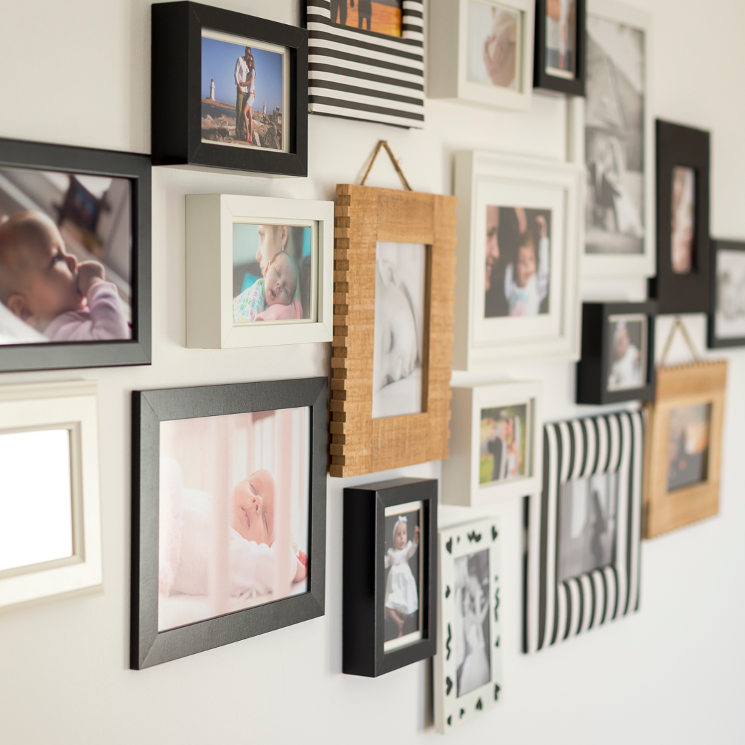 Family photos in a home.