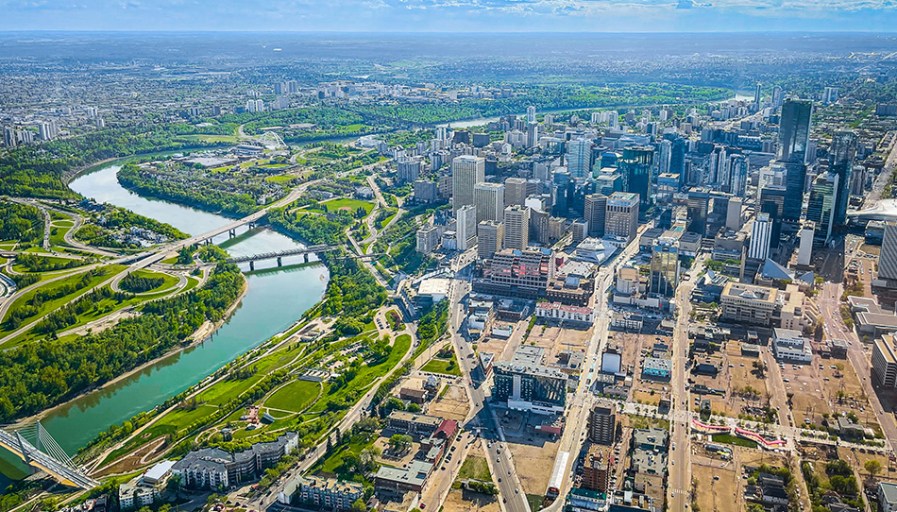 Overhead view of city.